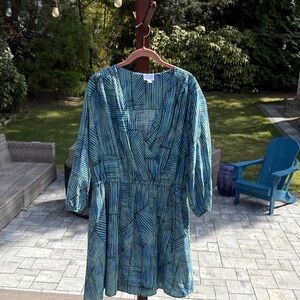 Time and Tru Teal and Navy Striped Midi Dress